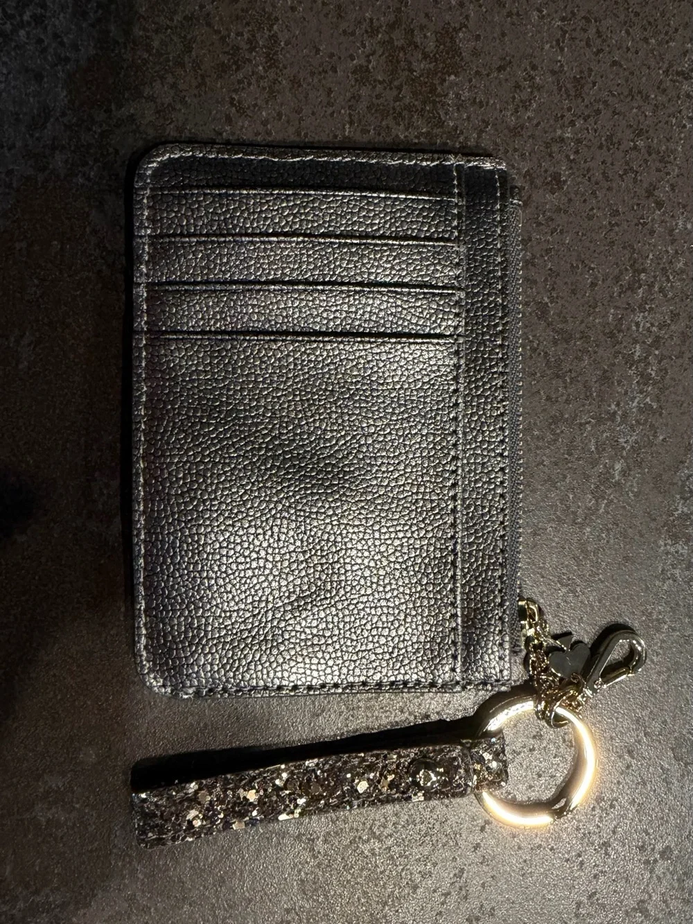 kate spade Glitter Wristlet Card Pouch and Keychain - Silver Multitone